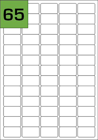 Avery Compatible L7651 65Up Multi Purpose A4 Laser / Inkjet Labels - 38.1mm x 21.2mm - Pack / 100 Sheets